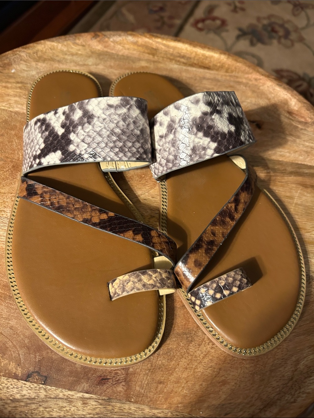 Michael Kors Brown and Cream Snake-Print Slide Sandals